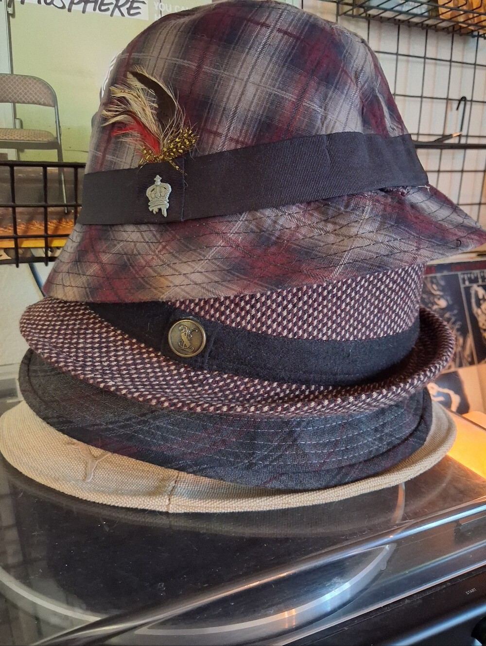 Christy Men's Plaid Fedora in Burgundy, Gray and Black